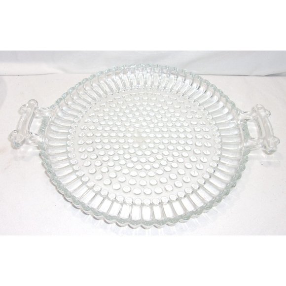 VTG Jeannette Clear Glass Small Round Hobnail Cheese/Snack Tray w/ Handles 9" - Picture 1 of 10